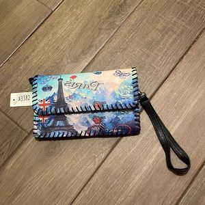 Paris print clutch never used